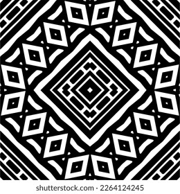 Vector geometric seamless pattern. Minimal ornamental background with abstract shapes. Black and white mandala. Simple abstract ornament background. Dark repeat design for decor, fabric, cloth.