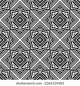 Vector geometric seamless pattern. Minimal ornamental background with abstract shapes. Black and white texture. Simple abstract ornament background. Dark repeat design for decor, fabric, cloth.