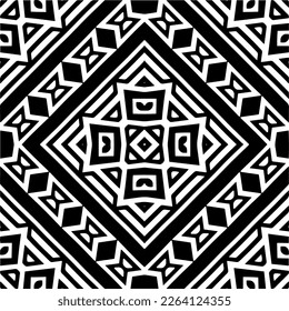 Vector geometric seamless pattern. Minimal ornamental background with abstract shapes. Black and white mandala. Simple abstract ornament background. Dark repeat design for decor, fabric, cloth.