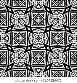 Vector geometric seamless pattern. Minimal ornamental background with abstract shapes. Black and white texture. Simple abstract ornament background. Dark repeat design for decor, fabric, cloth.