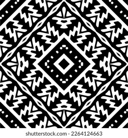 Vector geometric seamless pattern. Minimal ornamental background with abstract shapes. Black and white mandala. Simple abstract ornament background. Dark repeat design for decor, fabric, cloth.