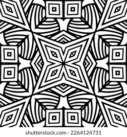 Vector geometric seamless pattern. Minimal ornamental background with abstract shapes. Black and white texture. Simple abstract ornament background. Dark repeat design for decor, fabric, cloth.