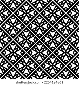 Vector geometric seamless pattern. Minimal ornamental background with abstract shapes. Black and white texture. Simple abstract ornament background. Dark repeat design for decor, fabric, cloth.