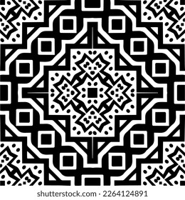Vector geometric seamless pattern. Minimal ornamental background with abstract shapes. Black and white mandala. Simple abstract ornament background. Dark repeat design for decor, fabric, cloth.