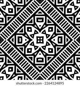
Vector geometric seamless pattern. Minimal ornamental background with abstract shapes. Black and white mandala. Simple abstract ornament background. Dark repeat design for decor, fabric, cloth.