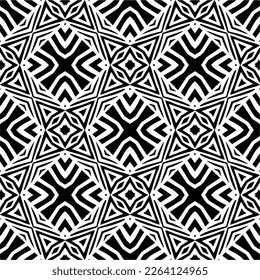 Vector geometric seamless pattern. Minimal ornamental background with abstract shapes. Black and white texture. Simple abstract ornament background. Dark repeat design for decor, fabric, cloth.