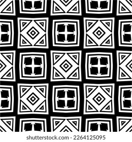 Vector geometric seamless pattern. Minimal ornamental background with abstract shapes. Black and white texture. Simple abstract ornament background. Dark repeat design for decor, fabric, cloth.