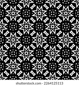 Vector geometric seamless pattern. Minimal ornamental background with abstract shapes. Black and white texture. Simple abstract ornament background. Dark repeat design for decor, fabric, cloth.