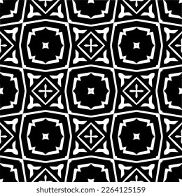 Vector geometric seamless pattern. Minimal ornamental background with abstract shapes. Black and white texture. Simple abstract ornament background. Dark repeat design for decor, fabric, cloth.