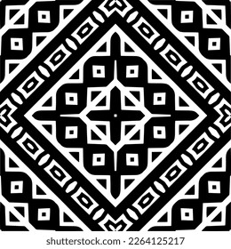 
Vector geometric seamless pattern. Minimal ornamental background with abstract shapes. Black and white mandala. Simple abstract ornament background. Dark repeat design for decor, fabric, cloth.