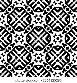 Vector geometric seamless pattern. Minimal ornamental background with abstract shapes. Black and white texture. Simple abstract ornament background. Dark repeat design for decor, fabric, cloth.