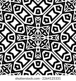 
Vector geometric seamless pattern. Minimal ornamental background with abstract shapes. Black and white mandala. Simple abstract ornament background. Dark repeat design for decor, fabric, cloth.