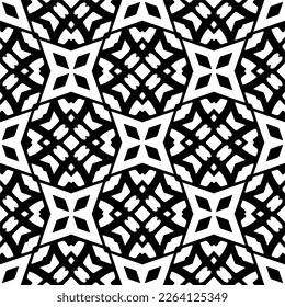 Vector geometric seamless pattern. Minimal ornamental background with abstract shapes. Black and white texture. Simple abstract ornament background. Dark repeat design for decor, fabric, cloth.