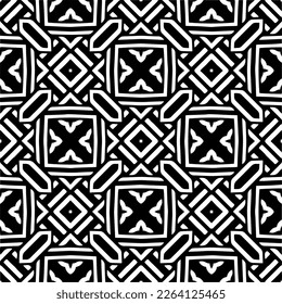 Vector geometric seamless pattern. Minimal ornamental background with abstract shapes. Black and white texture. Simple abstract ornament background. Dark repeat design for decor, fabric, cloth.