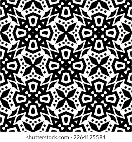 Vector geometric seamless pattern. Minimal ornamental background with abstract shapes. Black and white texture. Simple abstract ornament background. Dark repeat design for decor, fabric, cloth.