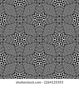 Vector geometric seamless pattern. Minimal ornamental background with abstract shapes. Black and white texture. Simple abstract ornament background. Dark repeat design for decor, fabric, cloth.