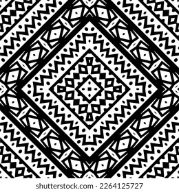Vector geometric seamless pattern. Minimal ornamental background with abstract shapes. Black and white mandala. Simple abstract ornament background. Dark repeat design for decor, fabric, cloth.