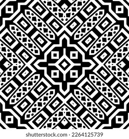 
Vector geometric seamless pattern. Minimal ornamental background with abstract shapes. Black and white mandala. Simple abstract ornament background. Dark repeat design for decor, fabric, cloth.