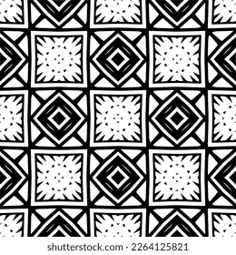 Vector geometric seamless pattern. Minimal ornamental background with abstract shapes. Black and white texture. Simple abstract ornament background. Dark repeat design for decor, fabric, cloth.