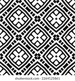 Vector geometric seamless pattern. Minimal ornamental background with abstract shapes. Black and white texture. Simple abstract ornament background. Dark repeat design for decor, fabric, cloth.