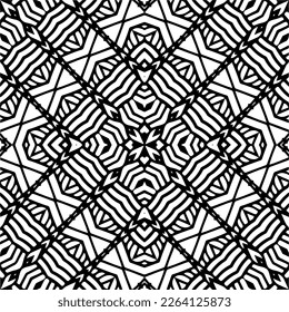 Vector geometric seamless pattern. Minimal ornamental background with abstract shapes. Black and white mandala. Simple abstract ornament background. Dark repeat design for decor, fabric, cloth.