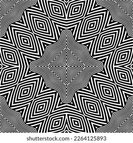 Vector geometric seamless pattern. Minimal ornamental background with abstract shapes. Black and white mandala. Simple abstract ornament background. Dark repeat design for decor, fabric, cloth.