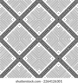 Vector geometric seamless pattern. Minimal ornamental background with abstract shapes. Black and white texture. Simple abstract ornament background. Dark repeat design for decor, fabric, cloth.