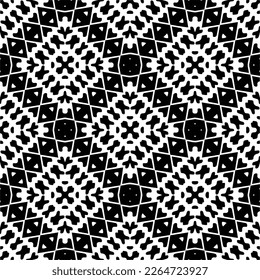 Vector geometric seamless pattern. Minimal ornamental background with abstract shapes. Black and white texture. Simple abstract ornament background. Dark repeat design for decor, fabric, cloth.