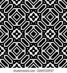 Vector geometric seamless pattern. Minimal ornamental background with abstract shapes. Black and white texture. Simple abstract ornament background. Dark repeat design for decor, fabric, cloth.