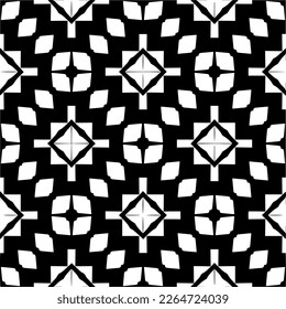 Vector geometric seamless pattern. Minimal ornamental background with abstract shapes. Black and white texture. Simple abstract ornament background. Dark repeat design for decor, fabric, cloth.