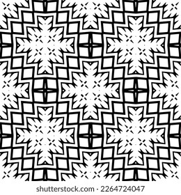 Vector geometric seamless pattern. Minimal ornamental background with abstract shapes. Black and white texture. Simple abstract ornament background. Dark repeat design for decor, fabric, cloth.