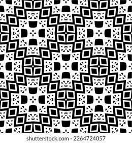Vector geometric seamless pattern. Minimal ornamental background with abstract shapes. Black and white texture. Simple abstract ornament background. Dark repeat design for decor, fabric, cloth.