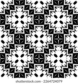 Vector geometric seamless pattern. Minimal ornamental background with abstract shapes. Black and white texture. Simple abstract ornament background. Dark repeat design for decor, fabric, cloth.