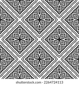 Vector geometric seamless pattern. Minimal ornamental background with abstract shapes. Black and white texture. Simple abstract ornament background. Dark repeat design for decor, fabric, cloth.