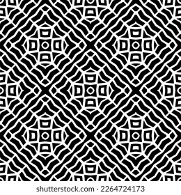 Vector geometric seamless pattern. Minimal ornamental background with abstract shapes. Black and white texture. Simple abstract ornament background. Dark repeat design for decor, fabric, cloth.