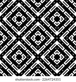 Vector geometric seamless pattern. Minimal ornamental background with abstract shapes. Black and white texture. Simple abstract ornament background. Dark repeat design for decor, fabric, cloth.