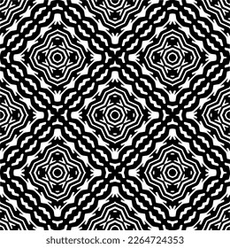 Vector geometric seamless pattern. Minimal ornamental background with abstract shapes. Black and white texture. Simple abstract ornament background. Dark repeat design for decor, fabric, cloth.