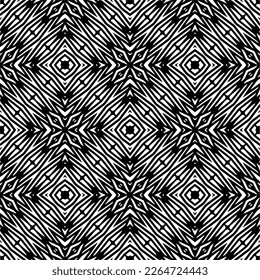Vector geometric seamless pattern. Minimal ornamental background with abstract shapes. Black and white texture. Simple abstract ornament background. Dark repeat design for decor, fabric, cloth.