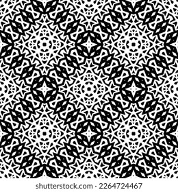 Vector geometric seamless pattern. Minimal ornamental background with abstract shapes. Black and white texture. Simple abstract ornament background. Dark repeat design for decor, fabric, cloth.
