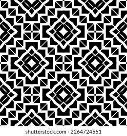 Vector geometric seamless pattern. Minimal ornamental background with abstract shapes. Black and white texture. Simple abstract ornament background. Dark repeat design for decor, fabric, cloth.