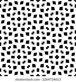 Vector geometric seamless pattern. Minimal ornamental background with abstract shapes. Black and white texture. Simple abstract ornament background. Dark repeat design for decor, fabric, cloth.