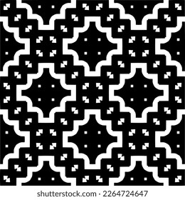 Vector geometric seamless pattern. Minimal ornamental background with abstract shapes. Black and white texture. Simple abstract ornament background. Dark repeat design for decor, fabric, cloth.