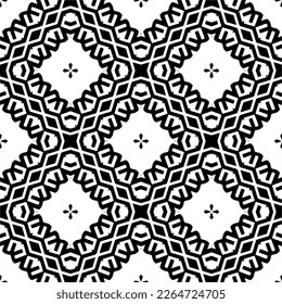 Vector geometric seamless pattern. Minimal ornamental background with abstract shapes. Black and white texture. Simple abstract ornament background. Dark repeat design for decor, fabric, cloth.