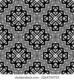Vector geometric seamless pattern. Minimal ornamental background with abstract shapes. Black and white texture. Simple abstract ornament background. Dark repeat design for decor, fabric, cloth.