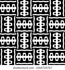 Vector geometric seamless pattern. Minimal ornamental background with abstract shapes. Black and white texture. Simple abstract ornament background. Dark repeat design for decor, fabric, cloth.