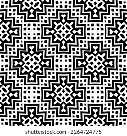 Vector geometric seamless pattern. Minimal ornamental background with abstract shapes. Black and white texture. Simple abstract ornament background. Dark repeat design for decor, fabric, cloth.