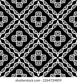 Vector geometric seamless pattern. Minimal ornamental background with abstract shapes. Black and white texture. Simple abstract ornament background. Dark repeat design for decor, fabric, cloth.