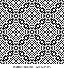 Vector geometric seamless pattern. Minimal ornamental background with abstract shapes. Black and white texture. Simple abstract ornament background. Dark repeat design for decor, fabric, cloth.