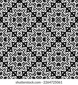 Vector geometric seamless pattern. Minimal ornamental background with abstract shapes. Black and white texture. Simple abstract ornament background. Dark repeat design for decor, fabric, cloth.