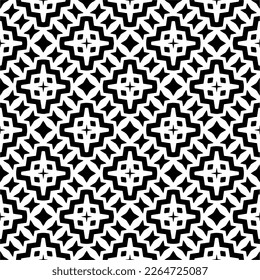 Vector geometric seamless pattern. Minimal ornamental background with abstract shapes. Black and white texture. Simple abstract ornament background. Dark repeat design for decor, fabric, cloth.